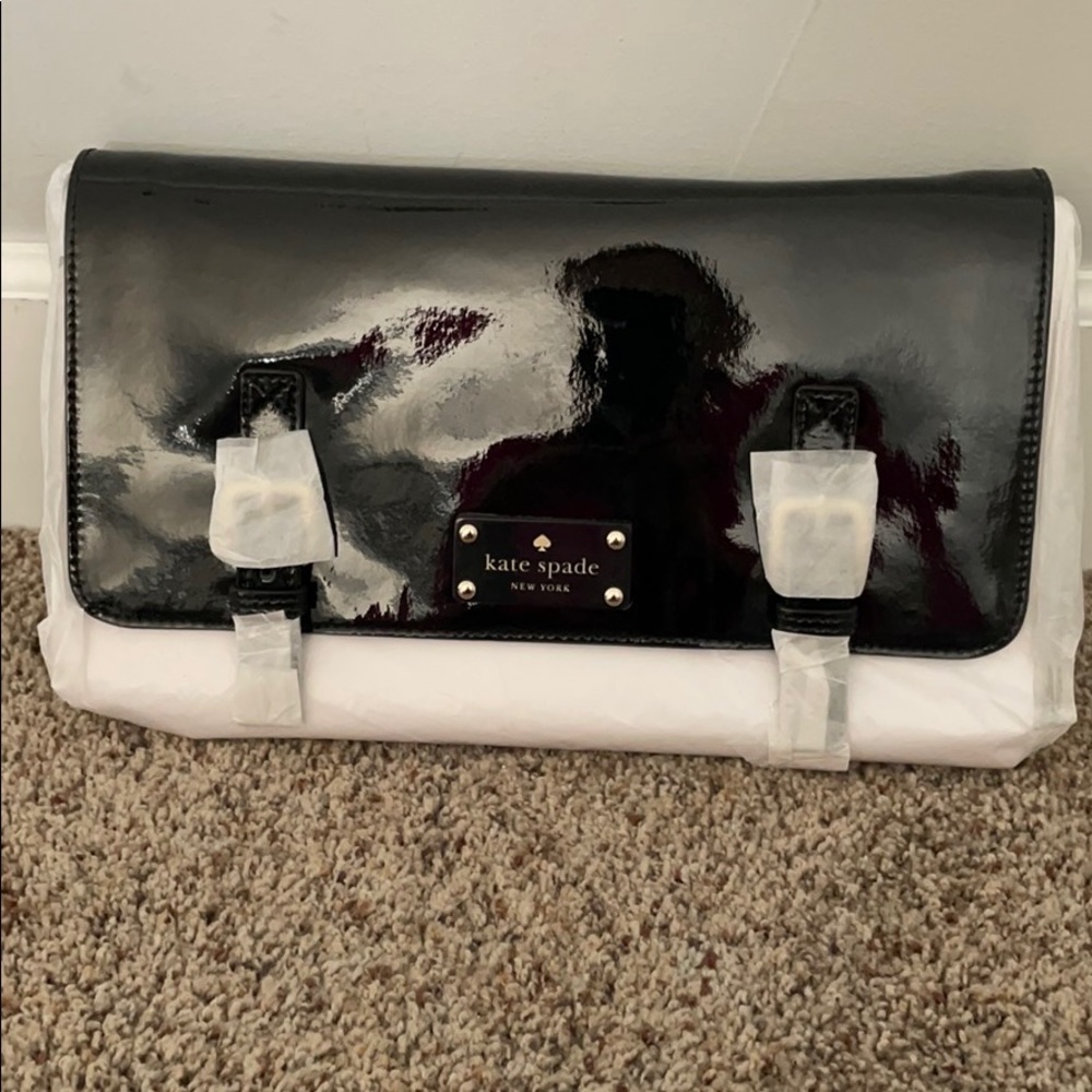 Kate Spade black patent leather Ellie clutch